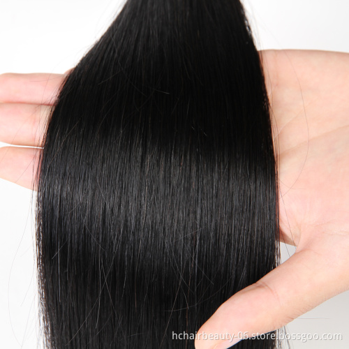 HC Straight Hair 3 Bundles With Closure Brazilian Remy Human Hair Weave 13x4 Pre Plucked Lace Frontal Closure With Bundles 4 Pcs